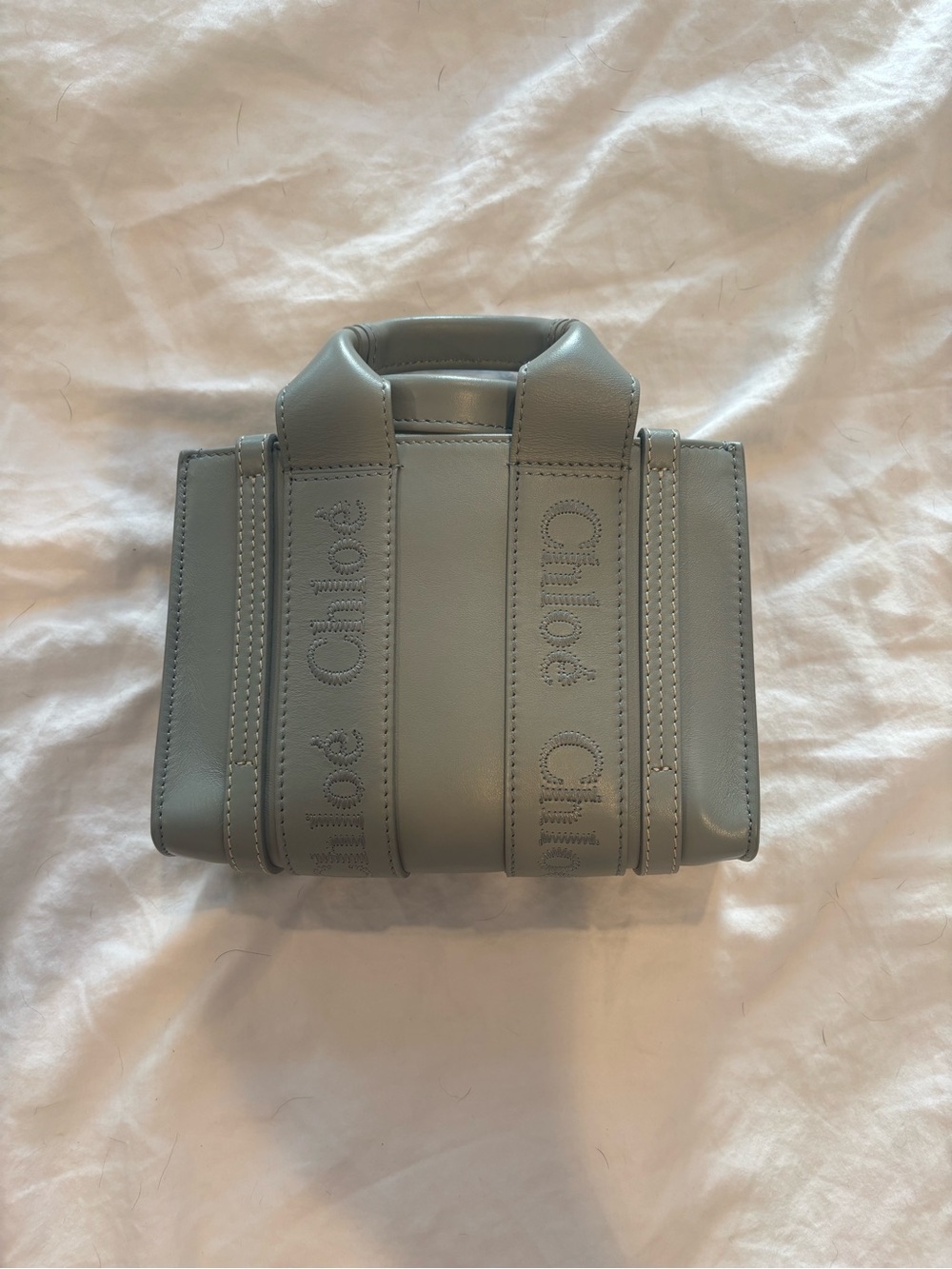 Chloé Mini Leather Woody Tote in Bay Green